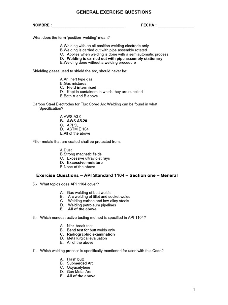 API 1104 Welding Exercise Questions | PDF | Welding | Construction