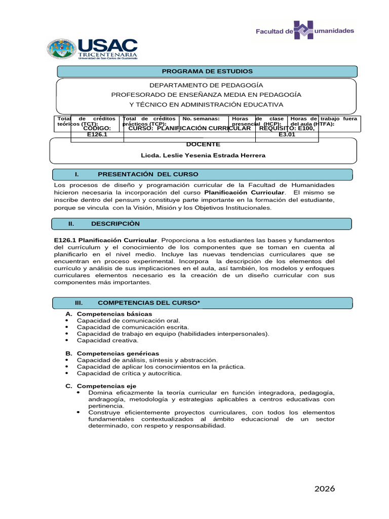 Curso de Planificación Curricular 2026 | PDF | Plan de estudios ...