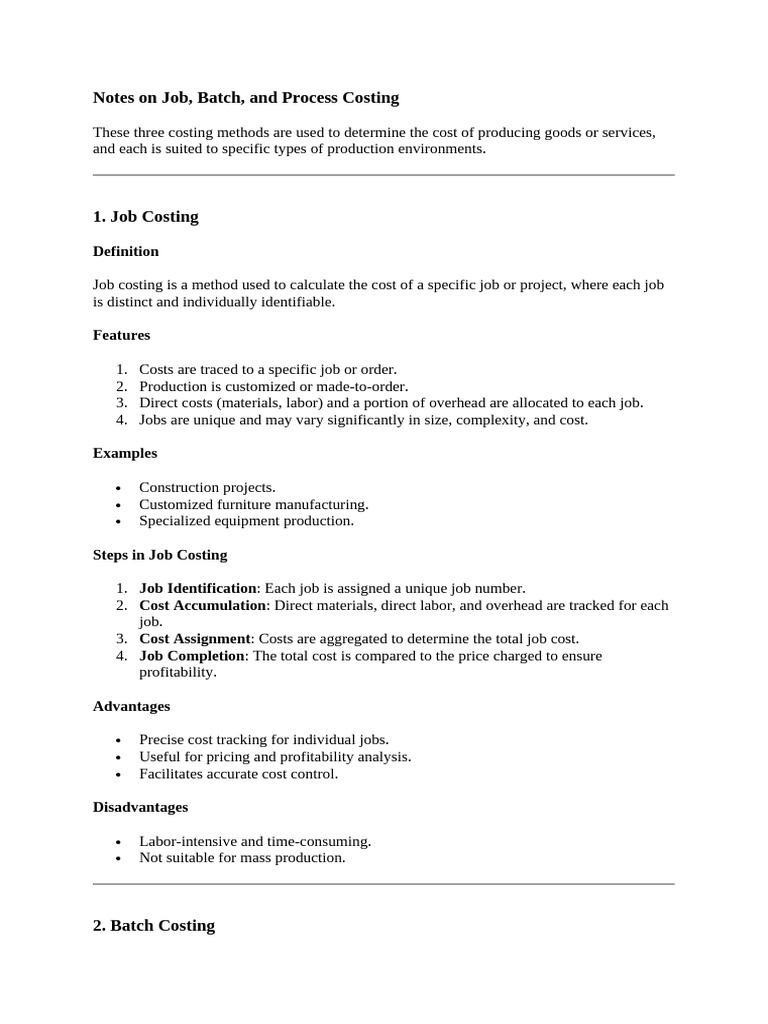 Job, Batch, and Process Costing Explained | PDF | Cost Accounting ...