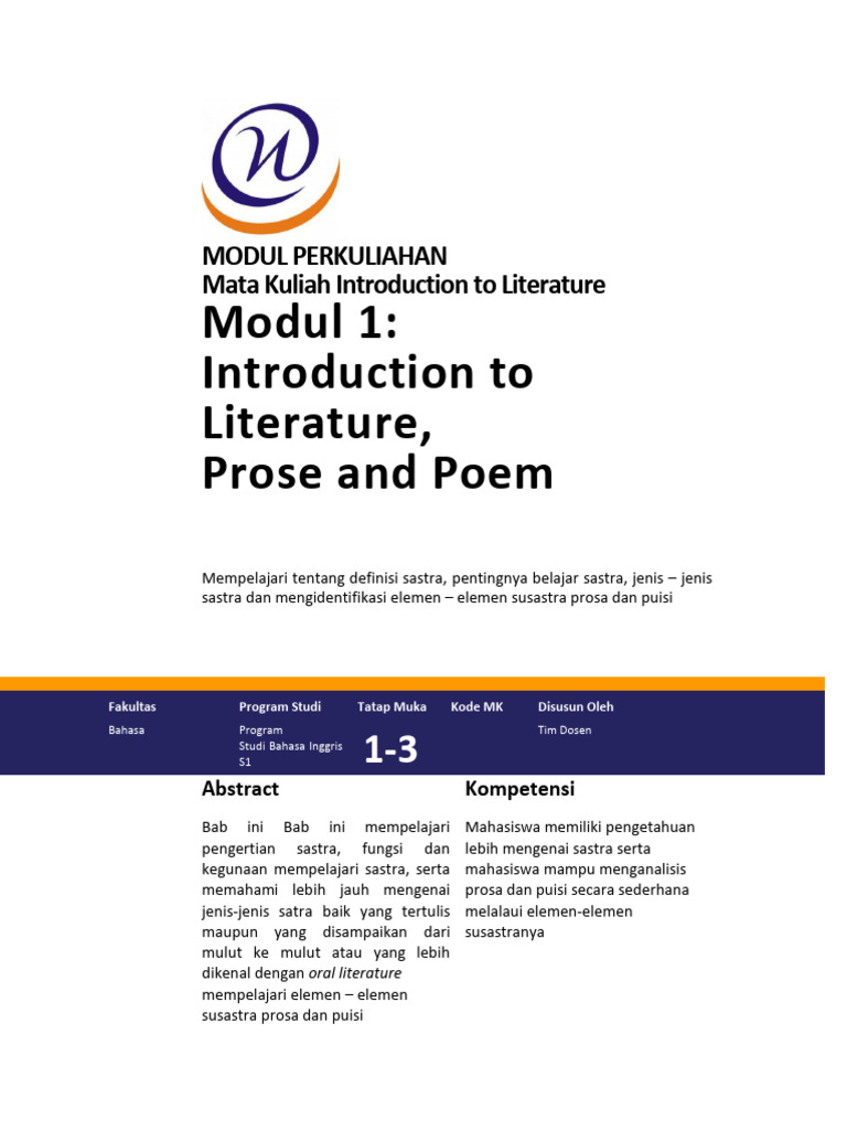 Modul 1 Genap 2021 Reading for Literature and Culture | PDF | Poetry ...