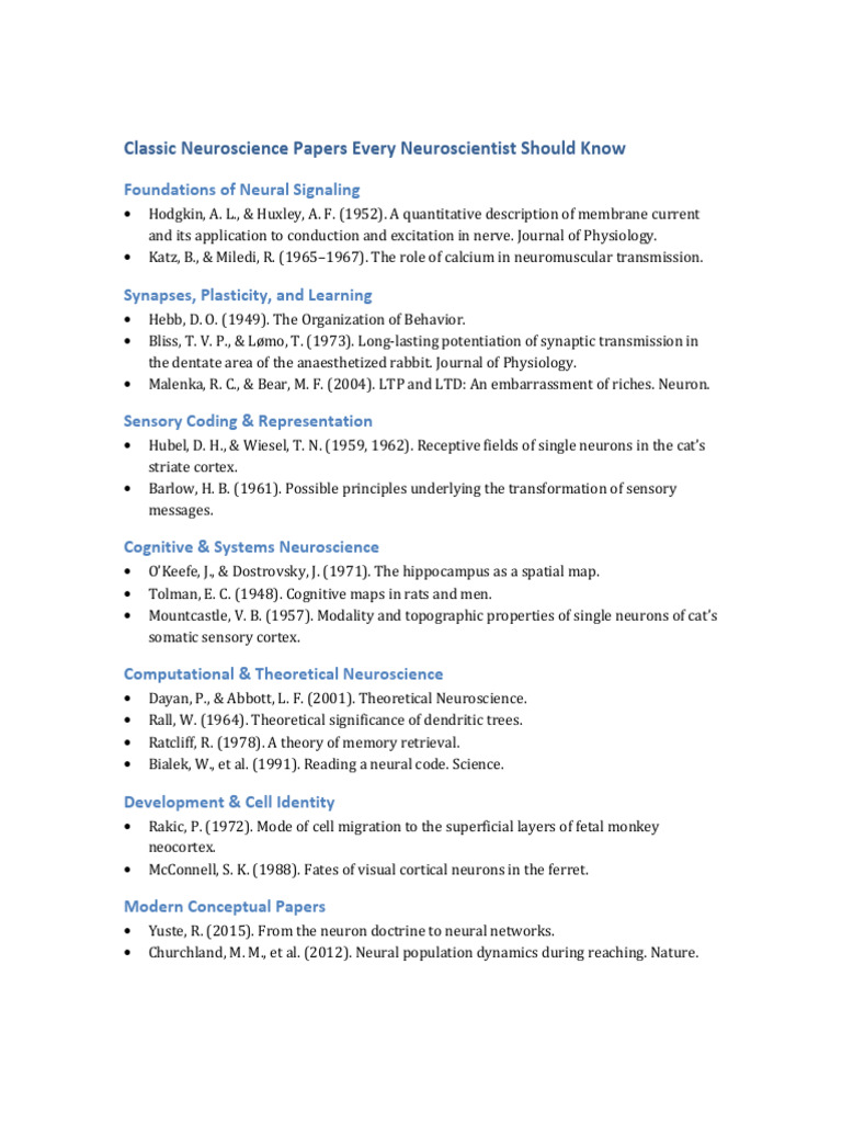 Essential Classic Neuroscience Papers | PDF | Computational ...