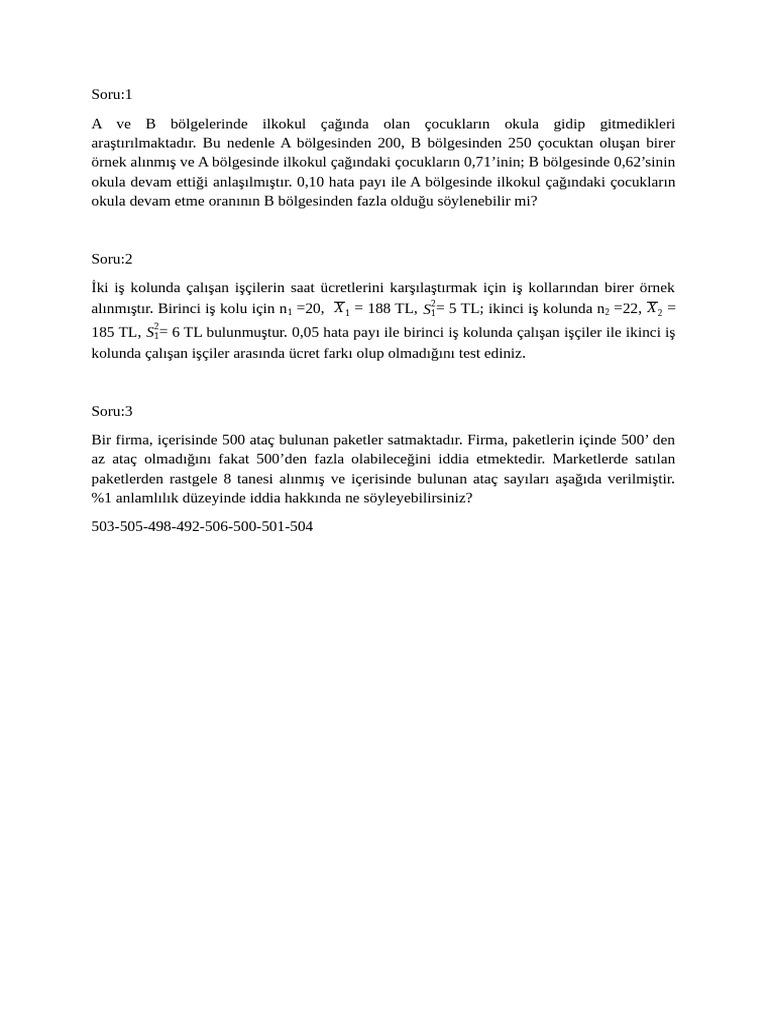 Ybs Istatistik Odev Hipotez Testi 2 | PDF