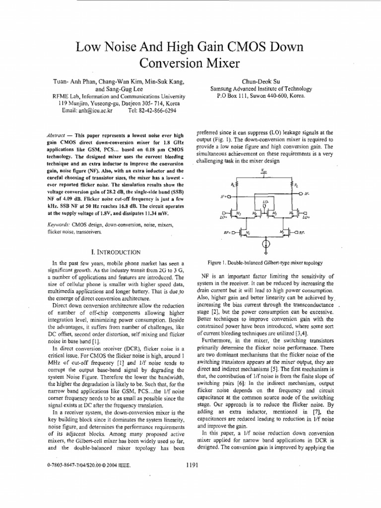 Low Noise High Gain CMOS Mixer Design | PDF | Cmos | Field Effect ...