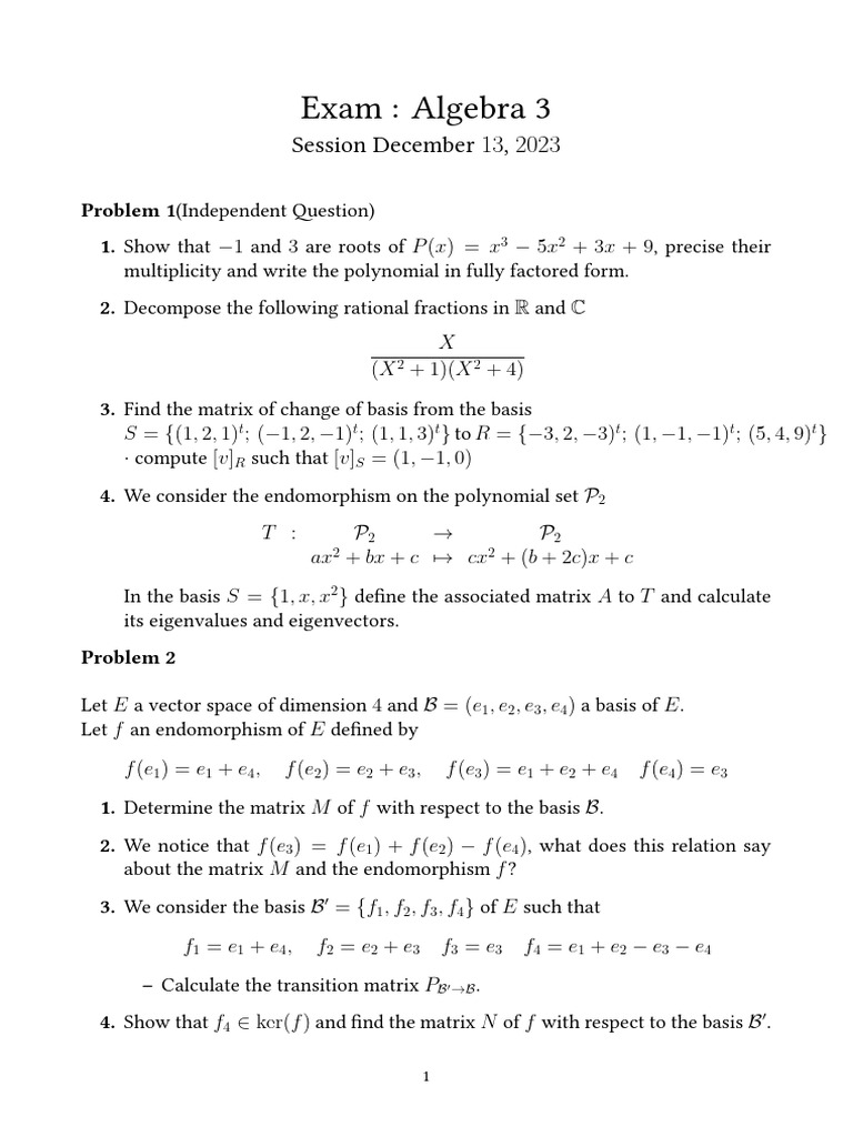 Exam Algebra 23 | PDF