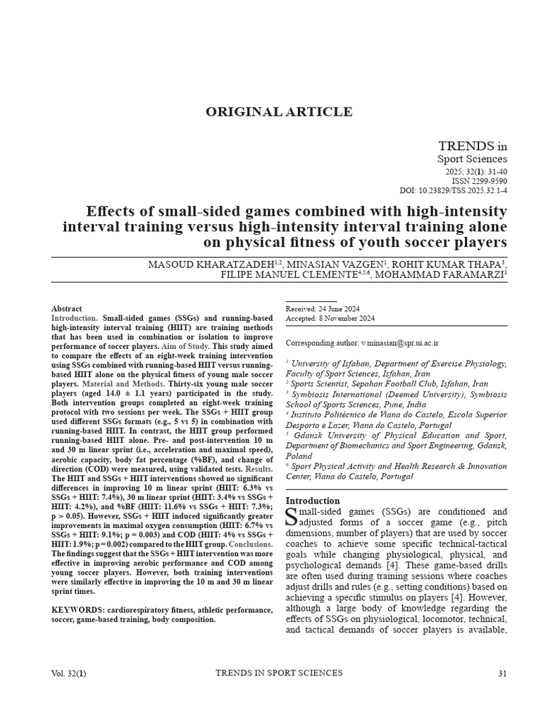 SSGs vs HIIT: Youth Soccer Fitness Study | PDF | High Intensity ...