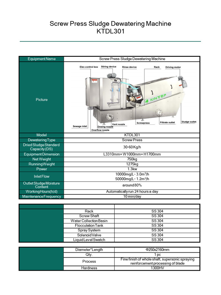 Presan de Lodos KTDL-301A 60KG 2025 | PDF | Screw | Valve
