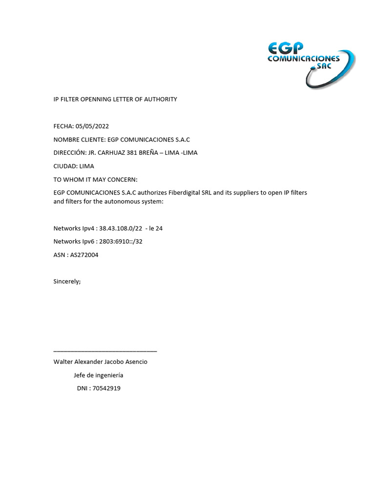 Ip Filter Openning Letter of Authority (1) (2) | PDF
