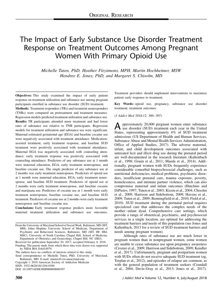 The Impact of Early Substance Use Disorder Treatment Response on ...