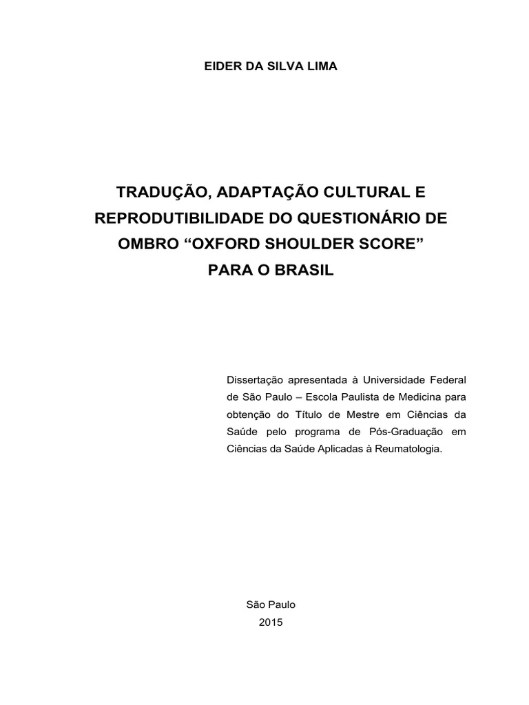 Adaptação do Oxford Shoulder Score no Brasil | PDF