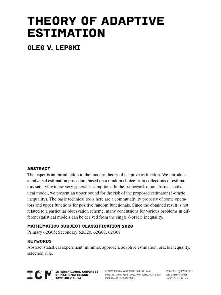 Adaptive Estimation Theory Overview | PDF | Estimator | Stochastic Process