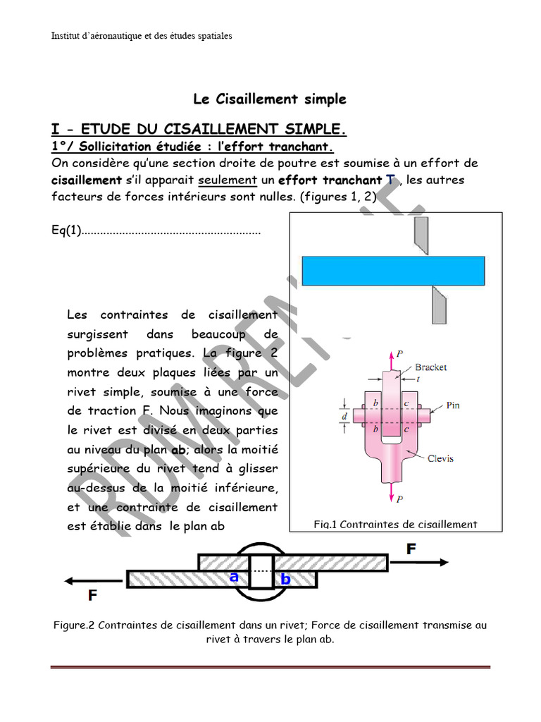 Étude du Cisaillement Simple en RDM | PDF | Contrainte de cisaillement ...