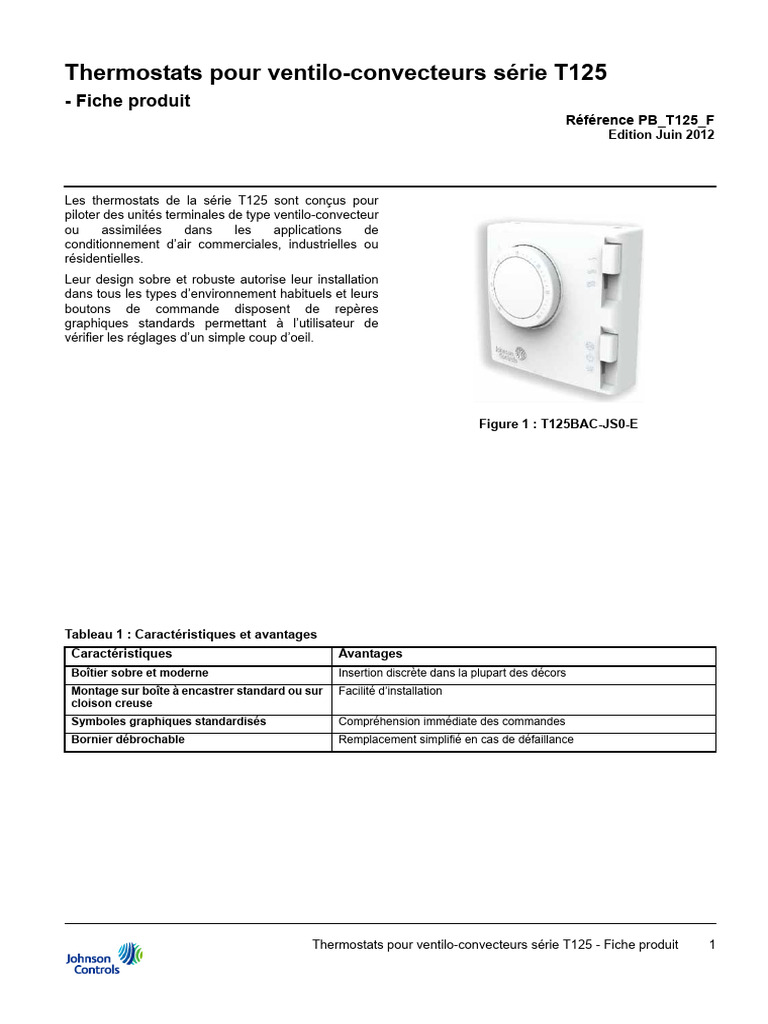 Thermostats T125 pour ventilo-convecteurs | PDF