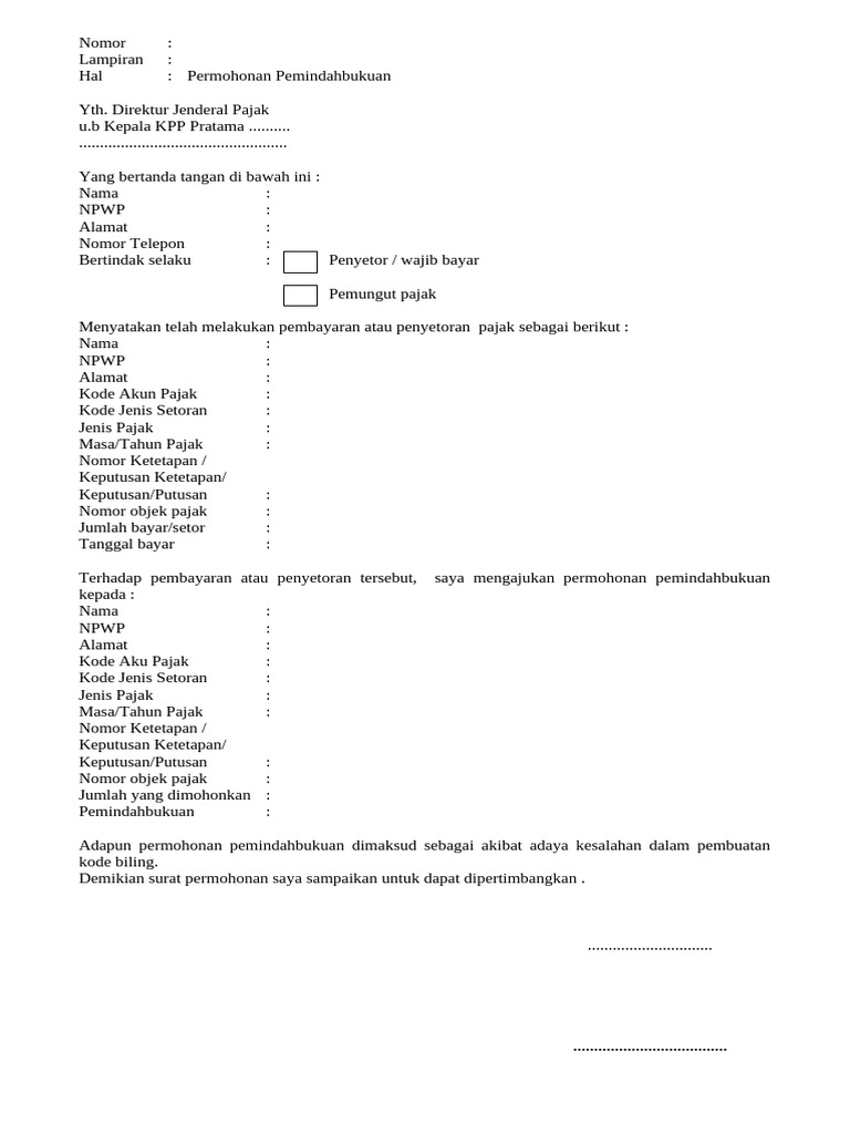 Permohonan Pemindahbukuan Pajak | PDF