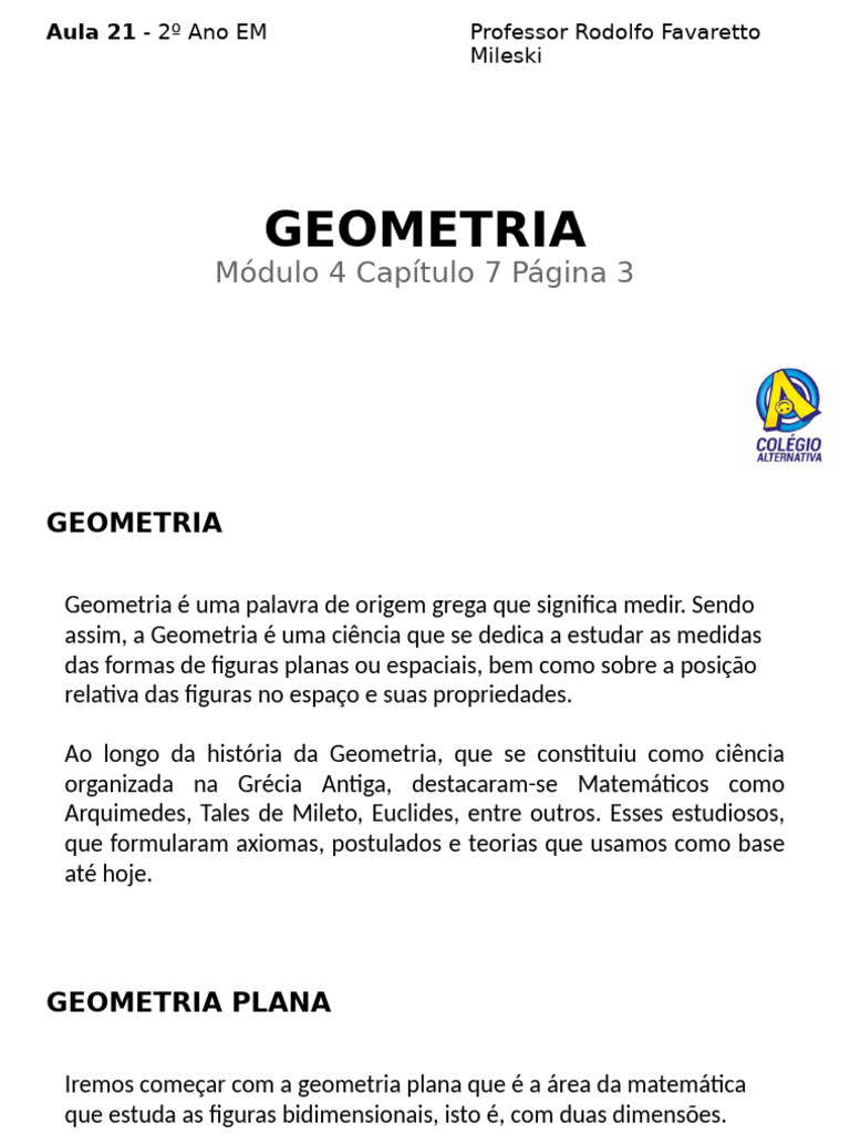 Aula 21 - Geometria | PDF | Linha (Geometria) | Axioma