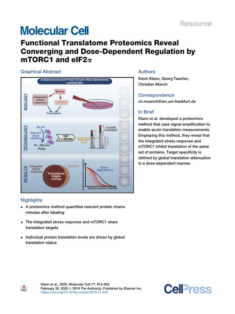 mTORC1 and eIF2a Translation Regulation | PDF | Translation (Biology ...