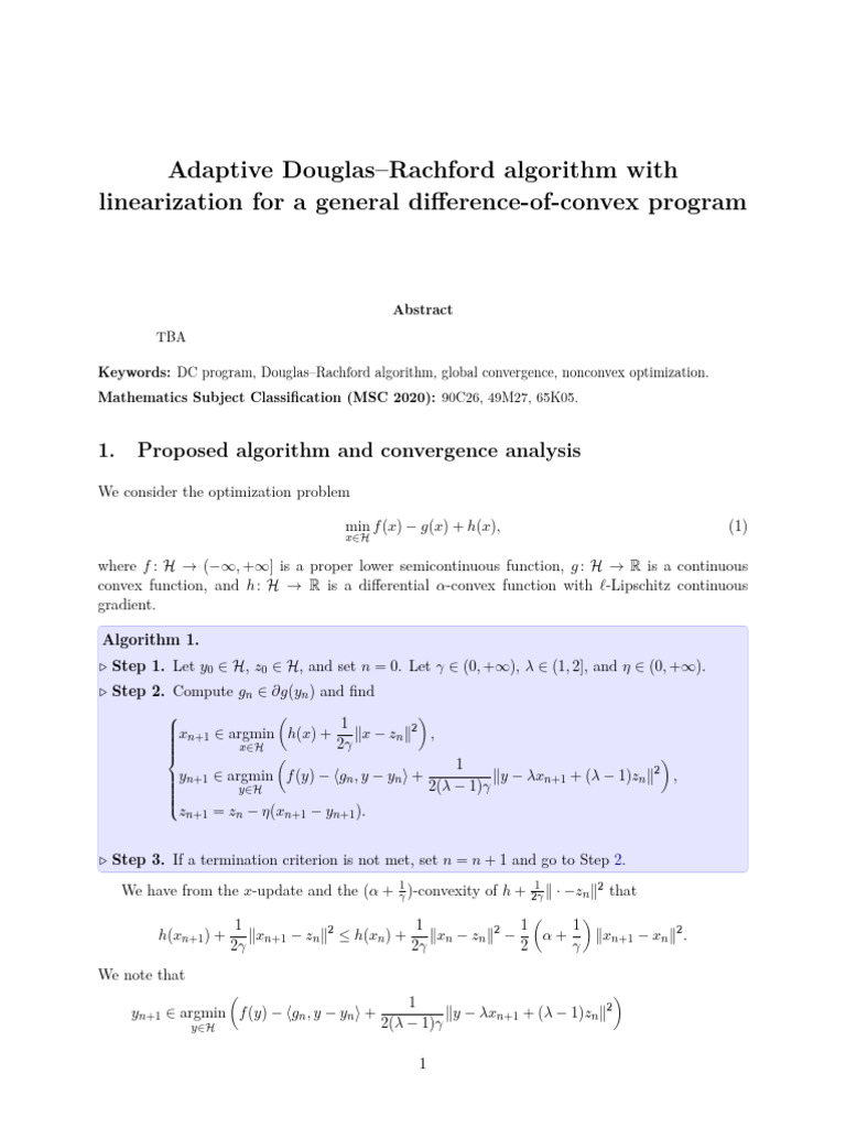 Adaptive Douglas-Rachford Algorithm With Linearization For A General ...