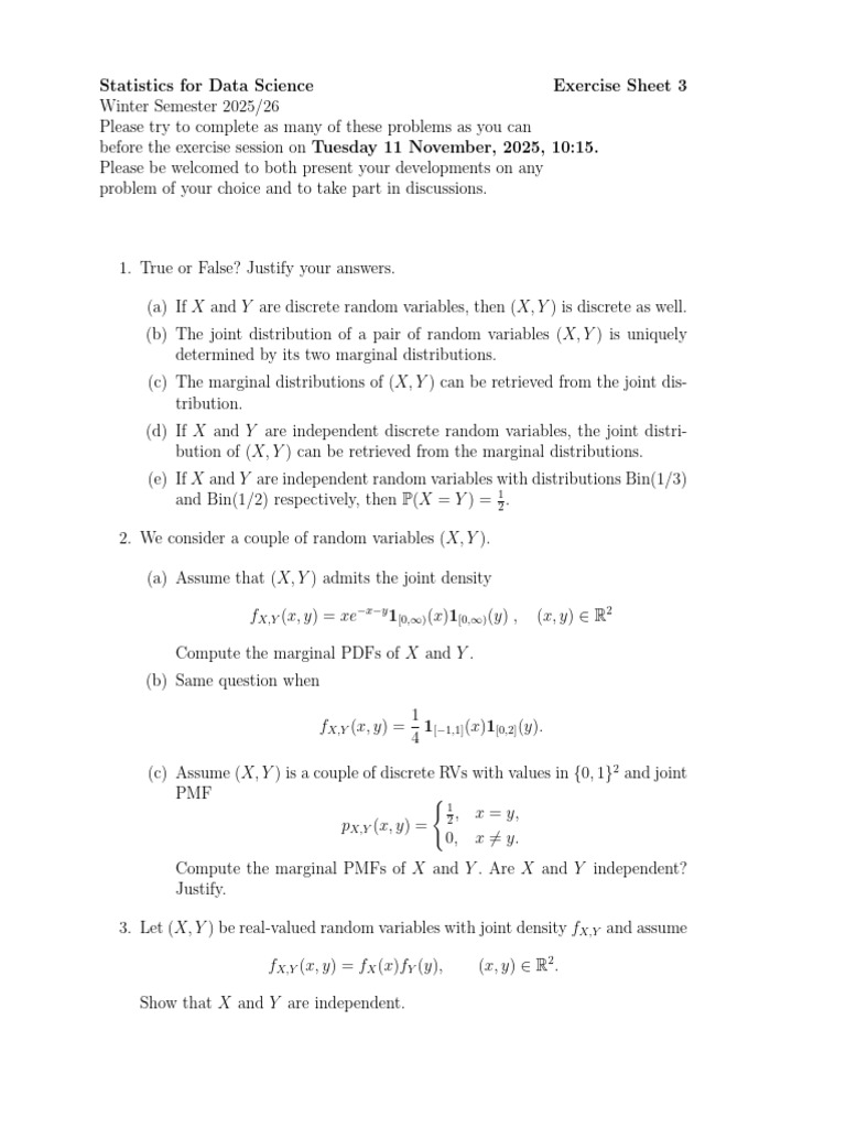 Data Science Statistics Exercise Sheet | PDF | Probability Density ...