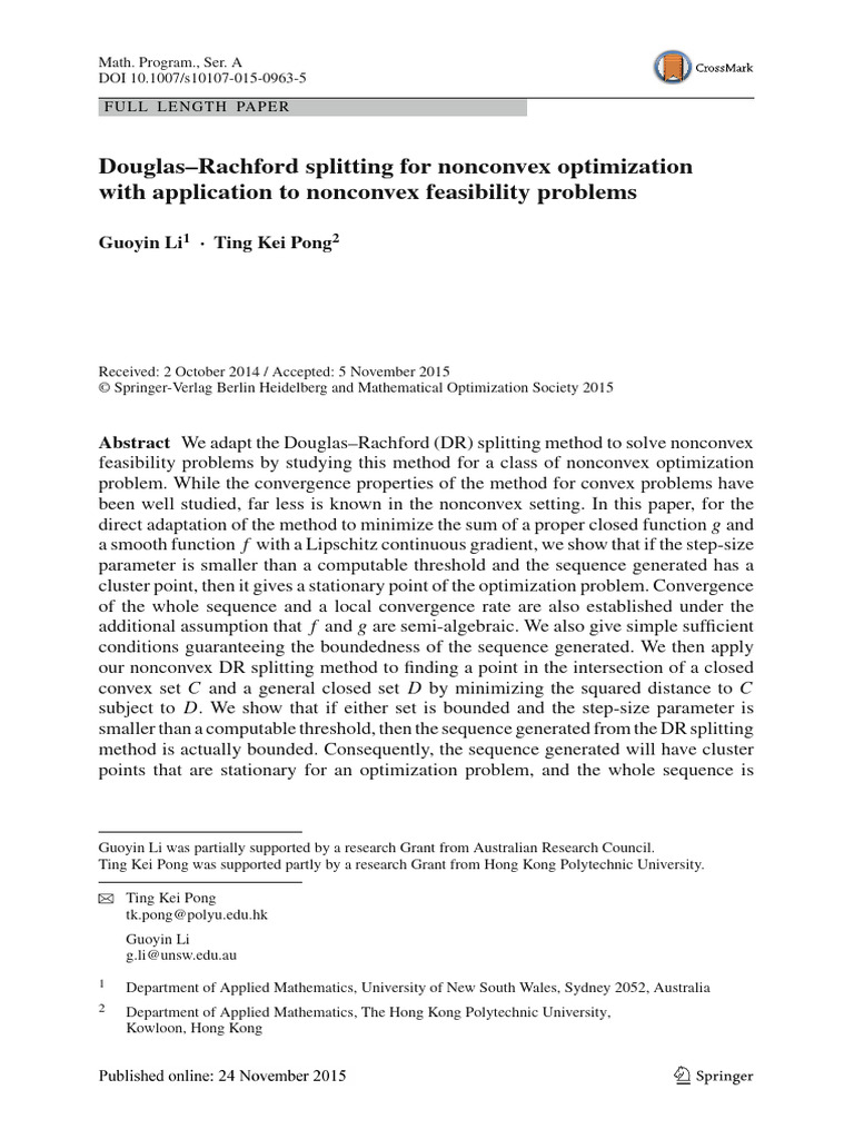 Douglas-Rachford for Nonconvex Optimization | PDF | Mathematical ...