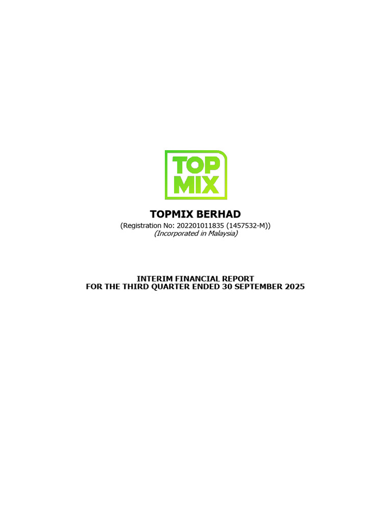 Topmix Berhad Q3 2025 Financial Report | PDF | Equity (Finance ...
