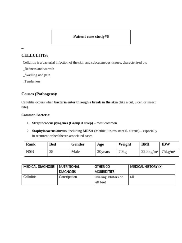 Patient Case Study Cellulitis | PDF | Foods | Medical Specialties