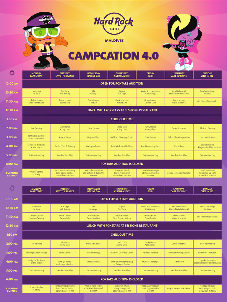 Hard Rock Hotel Maldives Summer Family Campaction 4.0 Program Calendar ...
