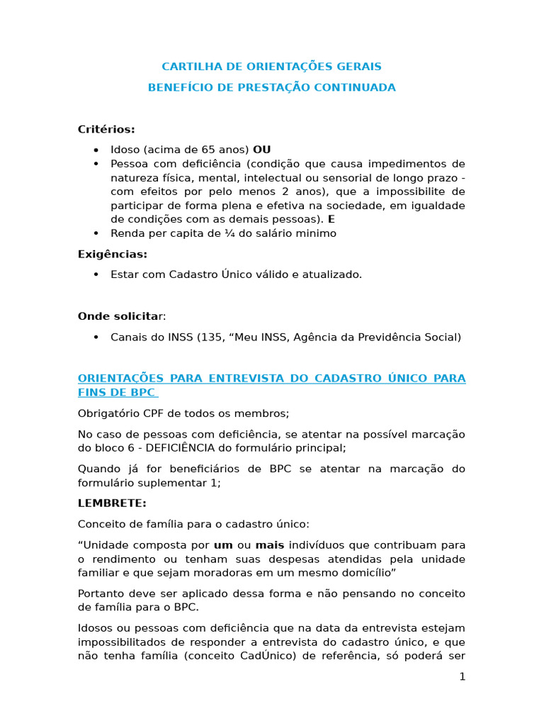 Cartilha de Orientação do BPC | PDF | Deficiência