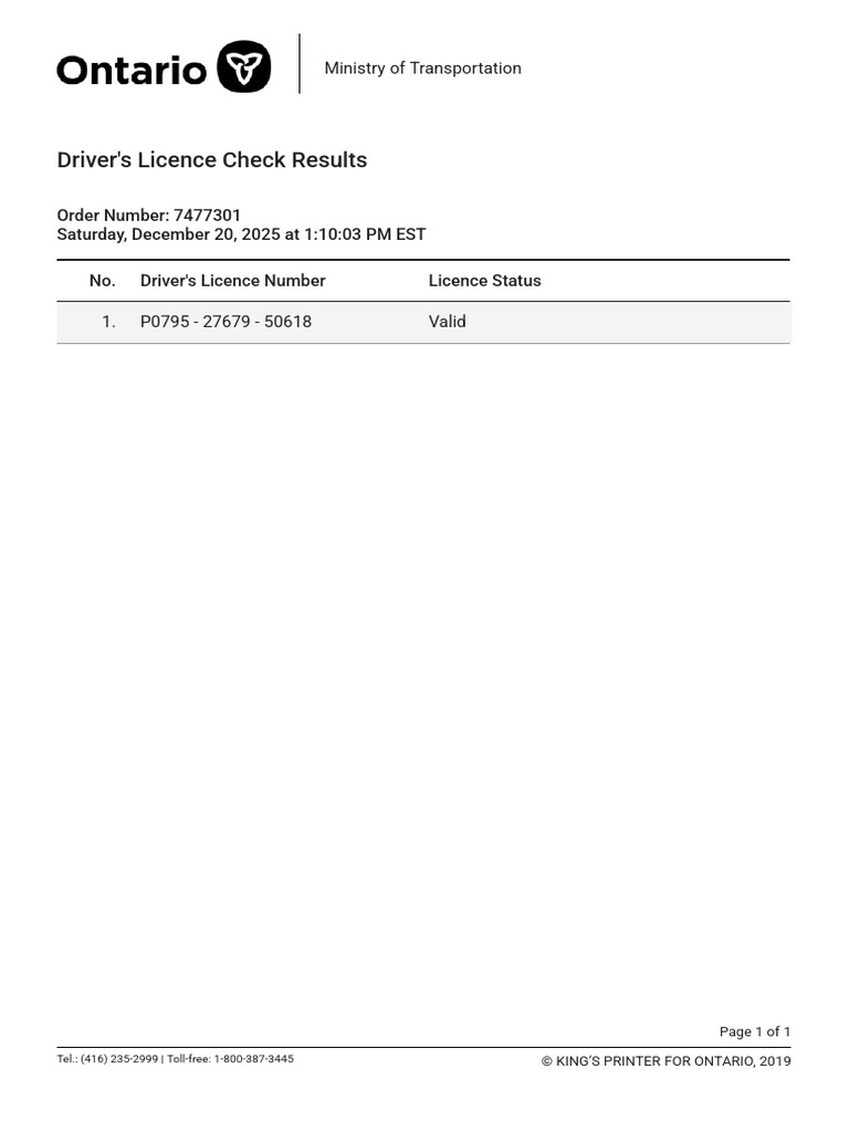 Driver's Licence Status Report | PDF