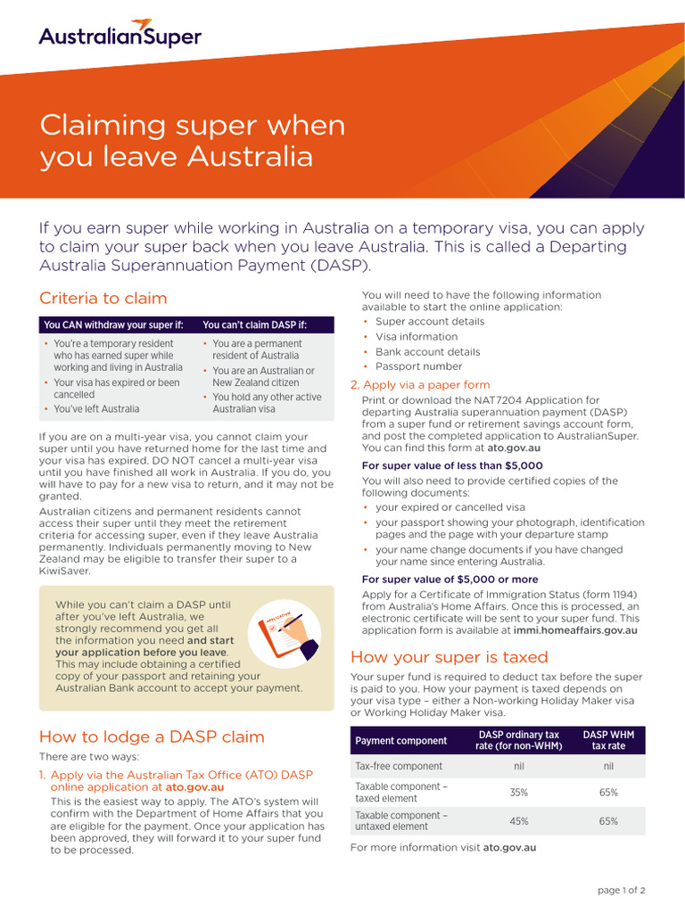 Claiming Superannuation After Leaving Australia | PDF | Travel Visa ...