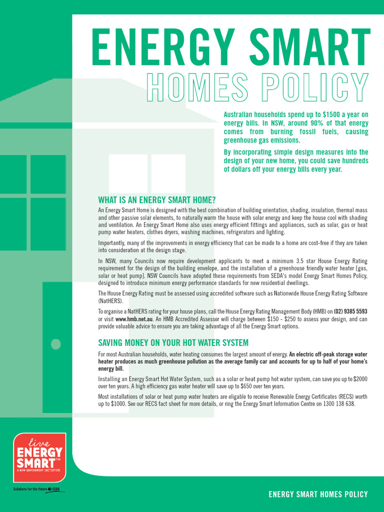 Energy Smart Homes Policy Guide | PDF | Water Heating | Efficient ...