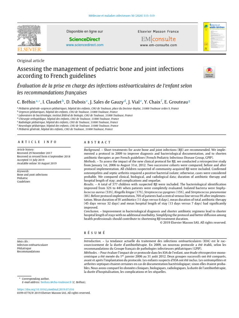 Assessing the management of pediatric bone and joint infections ...