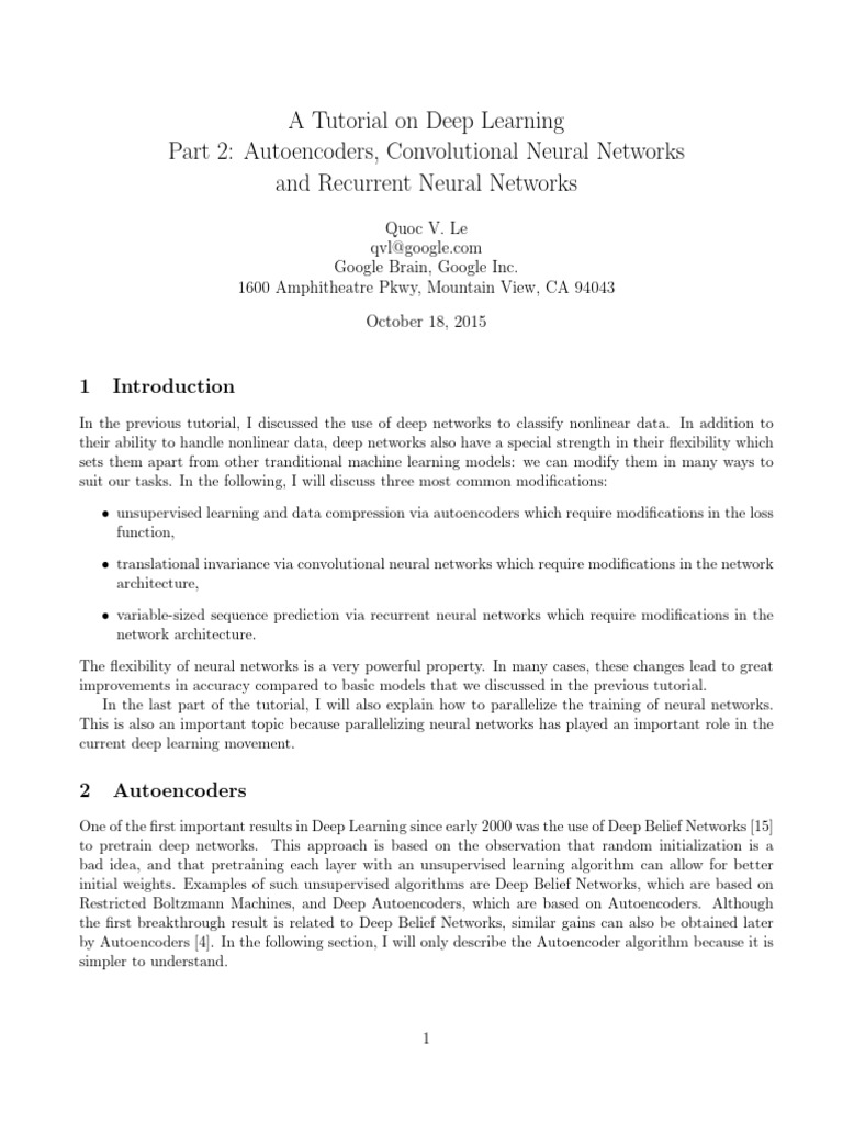 Deep Learning: Autoencoders & CNNs Guide | PDF | Deep Learning | Learning