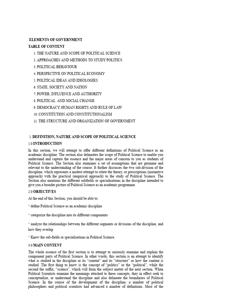 Introduction to Political Science or Elements of Government 2 | PDF ...