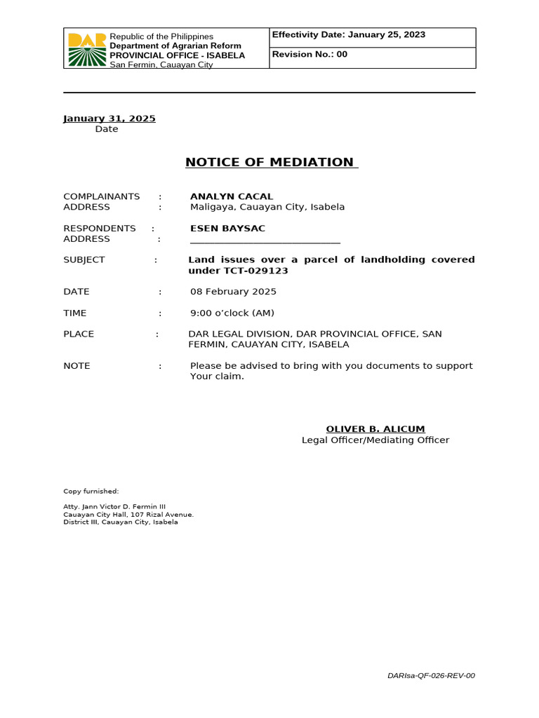 2025 Notice of Mediation | PDF