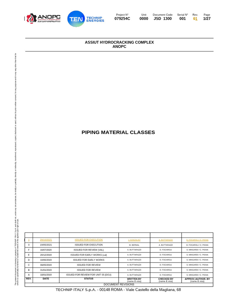 Assiut Hydrocracking Piping Classes | PDF | Pipe (Fluid Conveyance ...