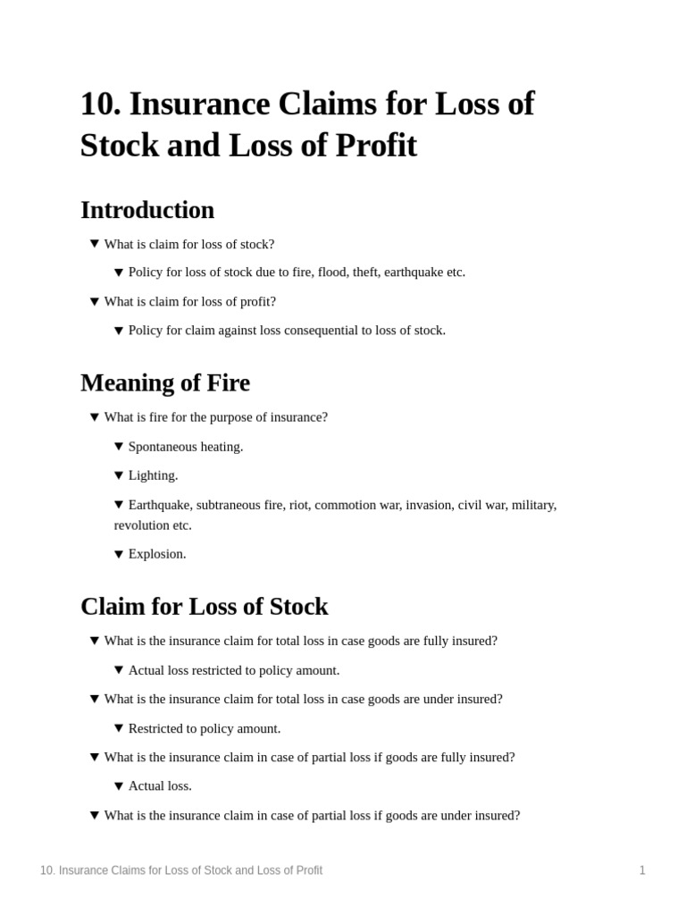 10. Insurance Claims for Loss of Stock and Loss of Profit | PDF ...