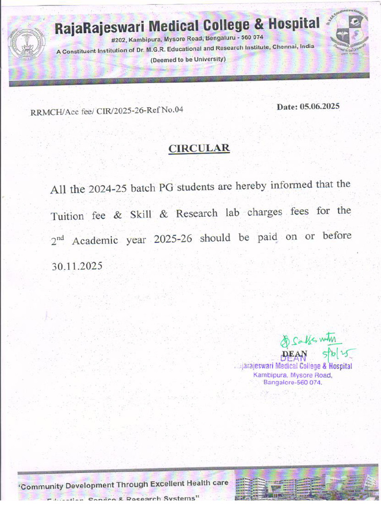 PG 2024-25 Batch 2nd Academic Year Fee Circular | PDF
