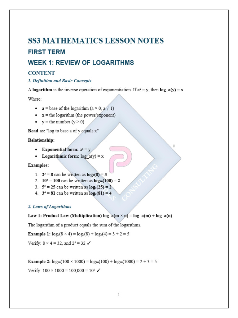 Ss3 Mathematics Lesson Notes | PDF | Matrix (Mathematics ...