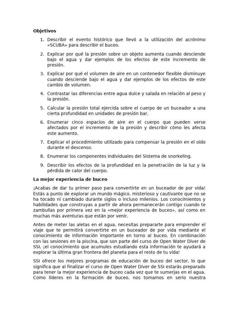 Capitulo 1 buceo | PDF | Buceo bajo el agua | Oído