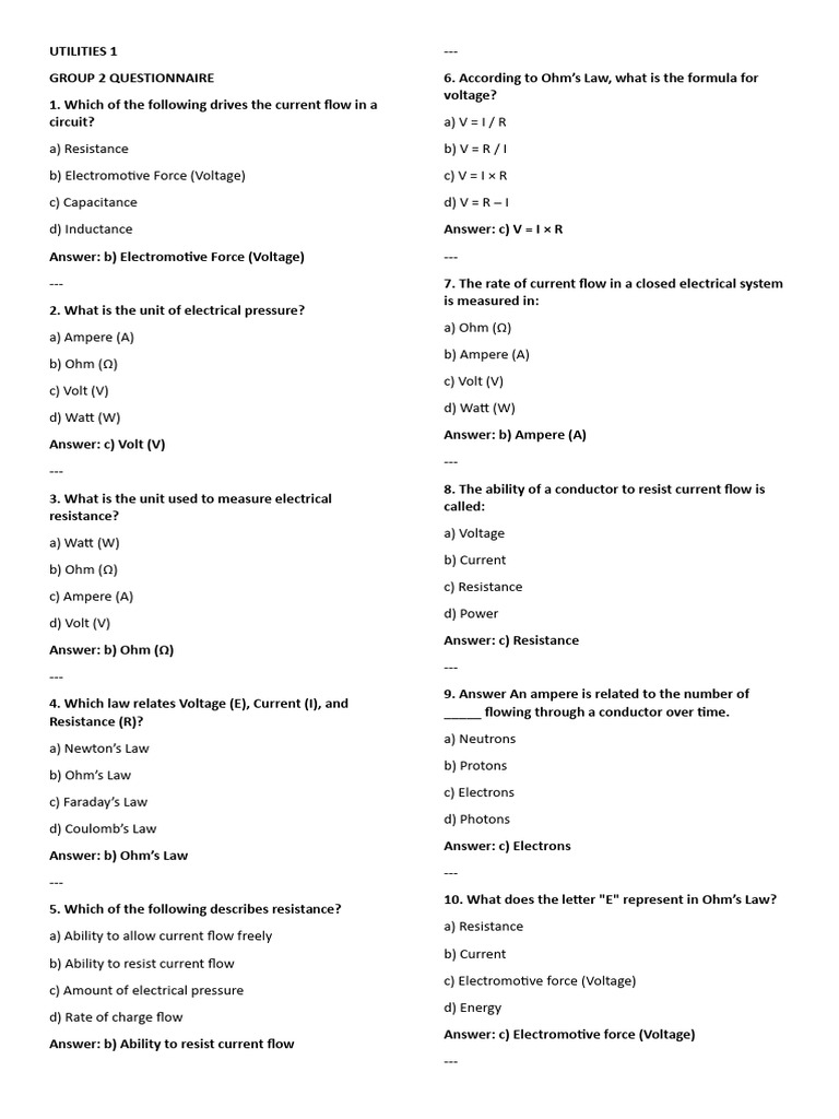 Utilities 1 Group 2 Questionnaire | PDF | Inductor | Transformer