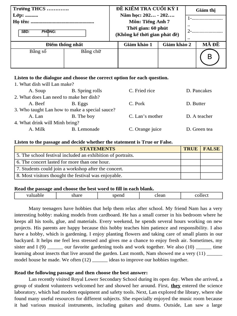 TEST 1 - CODE B | PDF | Laboratories | Foods