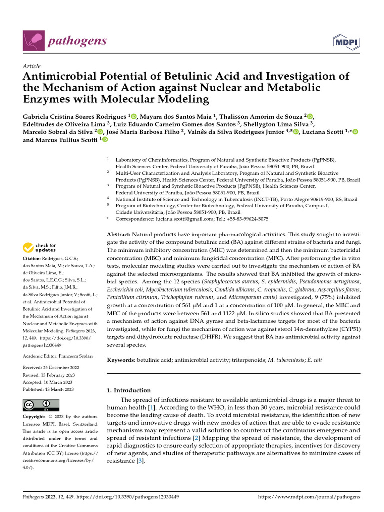 Antimicrobial Action of Betulinic Acid | PDF | Antimicrobial Resistance ...