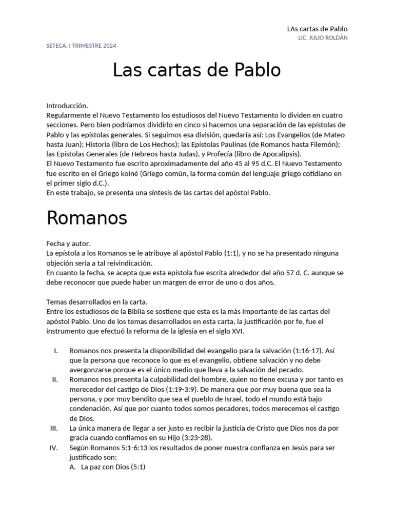 Análisis de las cartas de Pablo en el NT | PDF | Epístola a Filemón ...