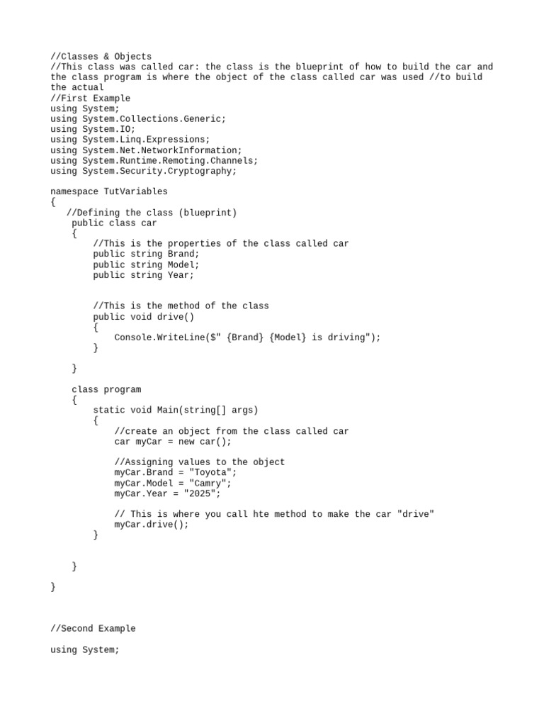 C# Classes and Objects Examples | PDF | Namespace | Software Development
