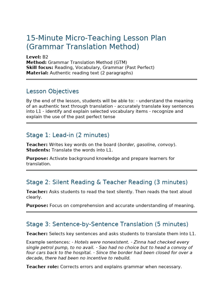 B2 Grammar Translation Lesson Plan | PDF | Reading Comprehension ...
