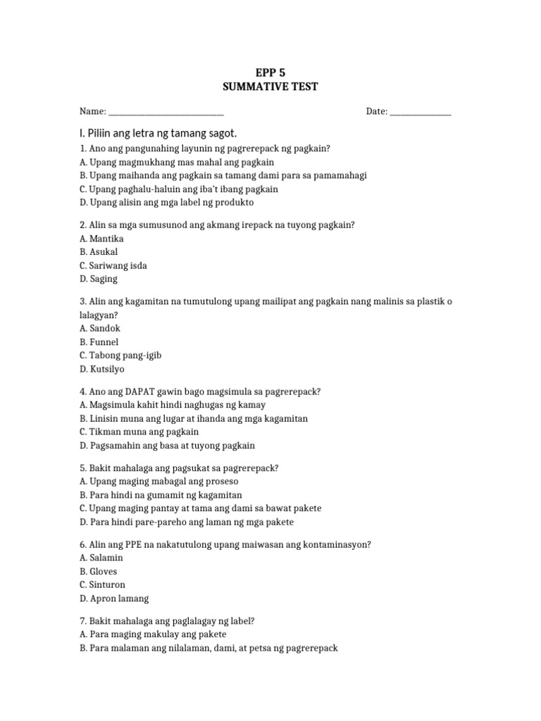Epp 5 - Summative Test - Q3 - ST2 | PDF