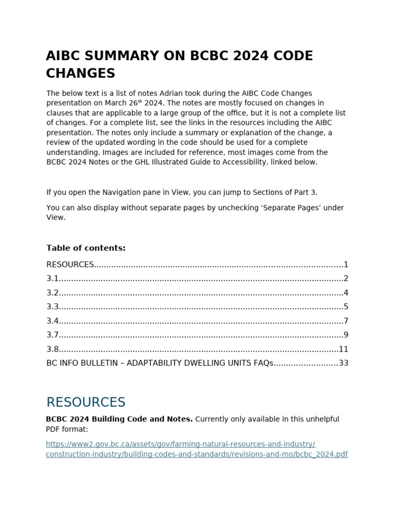 BCBC 2024 Code Changes Summary | PDF | Stairs | Accessibility