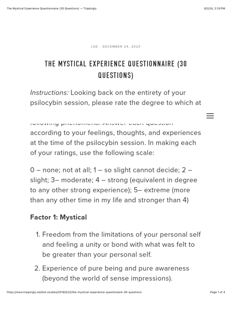 Mystical Experience Questionnaire Guide | PDF | Experience | Religious ...