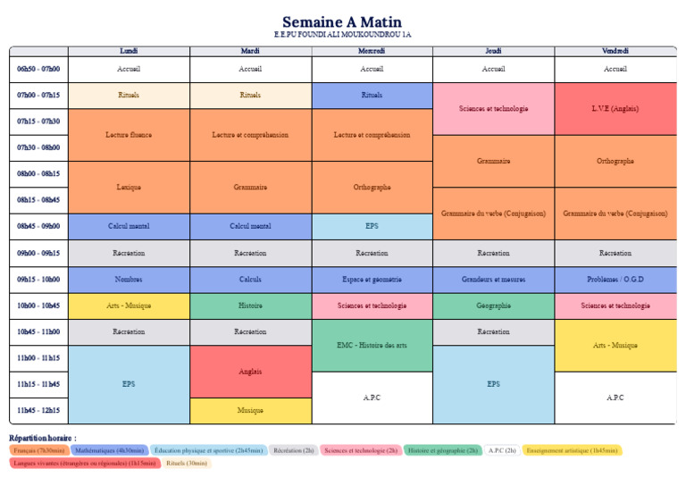 Emploi du temps Semaine A Matin 1A | PDF | Linguistique
