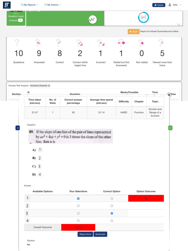 Test Analysis: Incorrect Answers Report | PDF