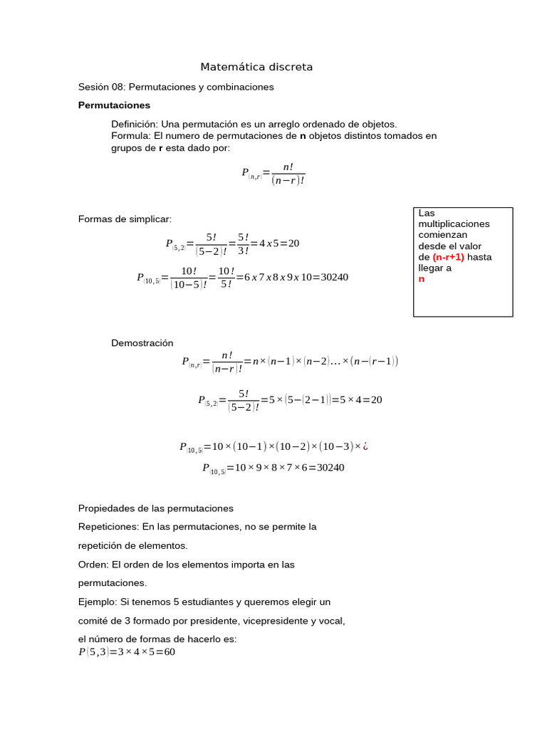 Permutaciones y Combinaciones en Matemáticas | PDF | Permutación ...